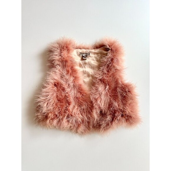AKUALANI Dusty Pink Ostrich Feather Cropped Vest Shrug, Size S/M - Picture 5 of 13